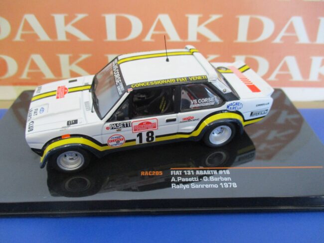 Die cast 1/43 Modellino Auto Fiat 131 Abarth Rally Sanremo 1978 A.Pasetti by Ixo - immagine 2