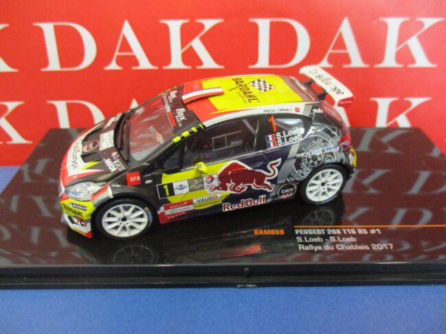 Die cast 1/43 Modellino Auto Peugeot 208 T16 Red Bull Rally Chablais 2017 S.Loeb