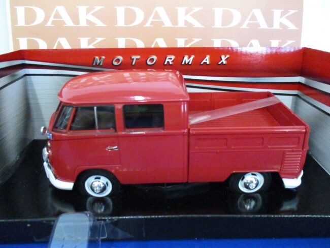 Die cast 1/24 Modellino Furgone Volkswagen T1 Double Cab Pick Up rosso Motor Max - immagine 2