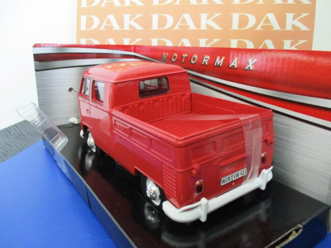 Die cast 1/24 Modellino Furgone Volkswagen T1 Double Cab Pick Up rosso Motor Max - immagine 3