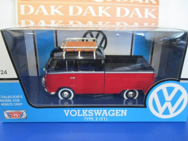 Die cast 1/24 Modellino Furgone Volkswagen T1 Pick Up Rosso Nero by Motor Max - immagine 4