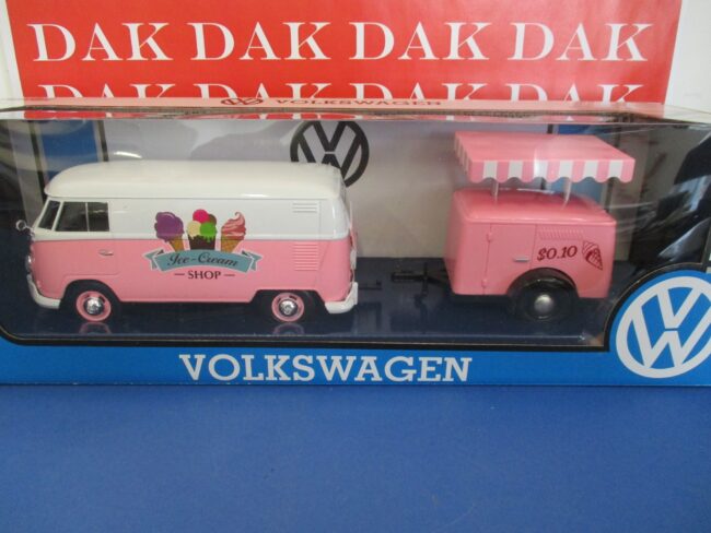 Die cast 1/24 Modellino Furgone Volkswagen T1 Transporter Ice Shop + Trailer - immagine 4