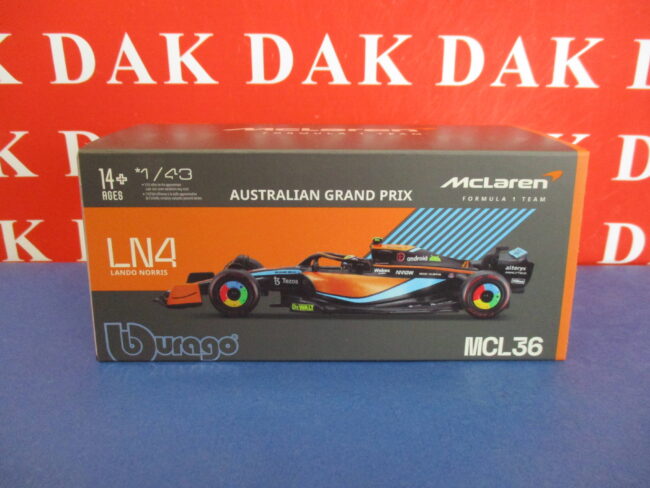 Die cast 1/43 Modellino Auto F1 McLaren MCL36 Australian GP 2022 L. Norris - immagine 7