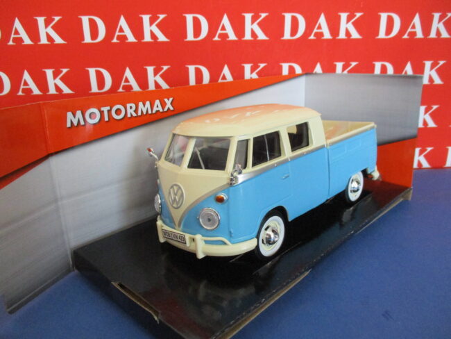 Die cast 1/24 Modellino Furgone Volkswagen T1 Double Cab Pick Up crema azzurro - immagine 2