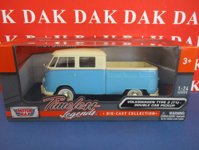 Die cast 1/24 Modellino Furgone Volkswagen T1 Double Cab Pick Up crema azzurro - immagine 4